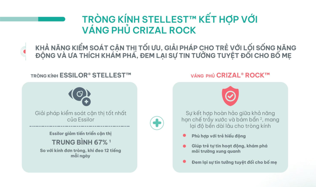 Tròng kính Stellest kết hợp váng phủ Crizal Rock