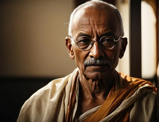 Mahatma Gandhi và kính tròn đơn giản