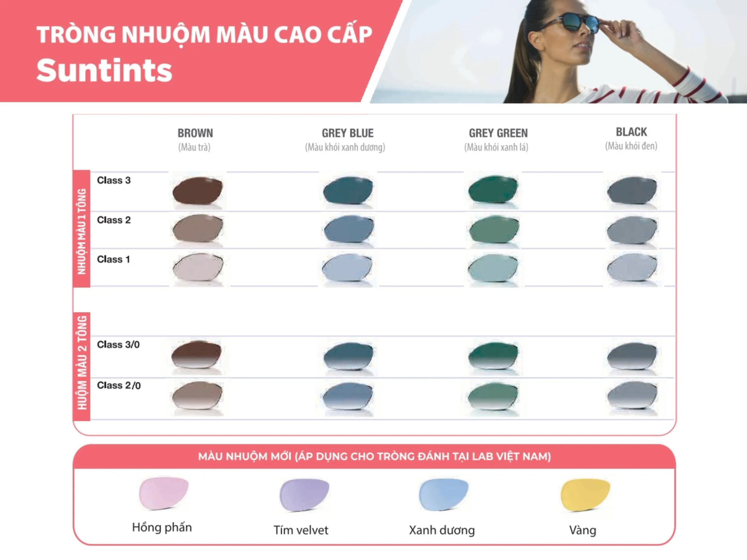 Bảng màu Tròng Kính Nhuộm Màu Suntints một tông và gradient