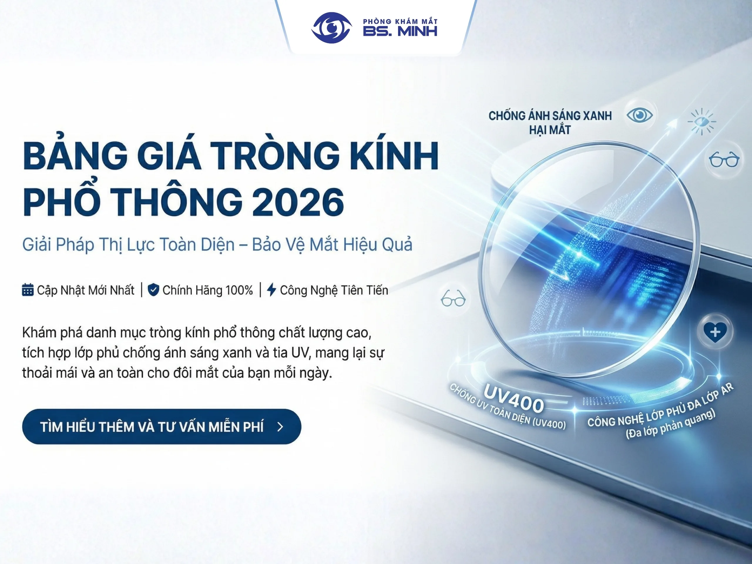 Bảng giá tròng kính phổ thông 2026 tại Bến Tre