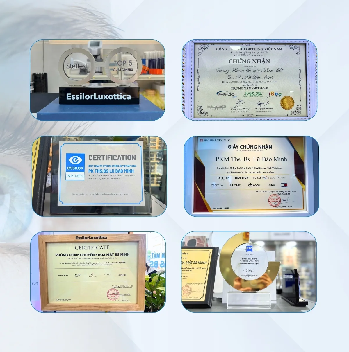 Chứng nhận chuyên môn của Phòng khám mắt BS Minh Bến Tre