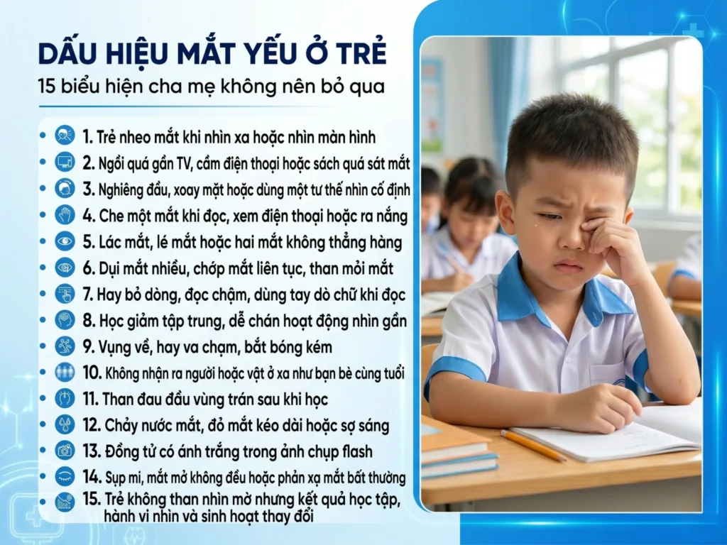 Dấu hiệu mắt yếu ở trẻ cần khám mắt và đo khúc xạ tại Bến Tre