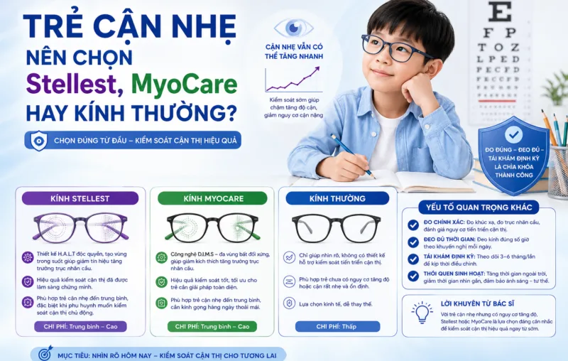 Trẻ cận nhẹ nên chọn Stellest MyoCare hay kính thường?