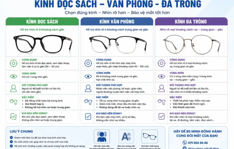 Phân biệt kính đọc sách - văn phòng - đa tròng