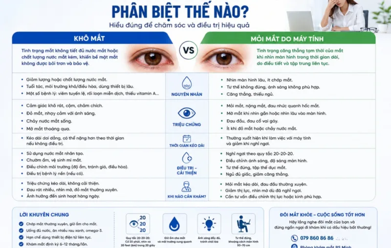Khô mắt và mỏi mắt do máy tính phân biệt thế nào?