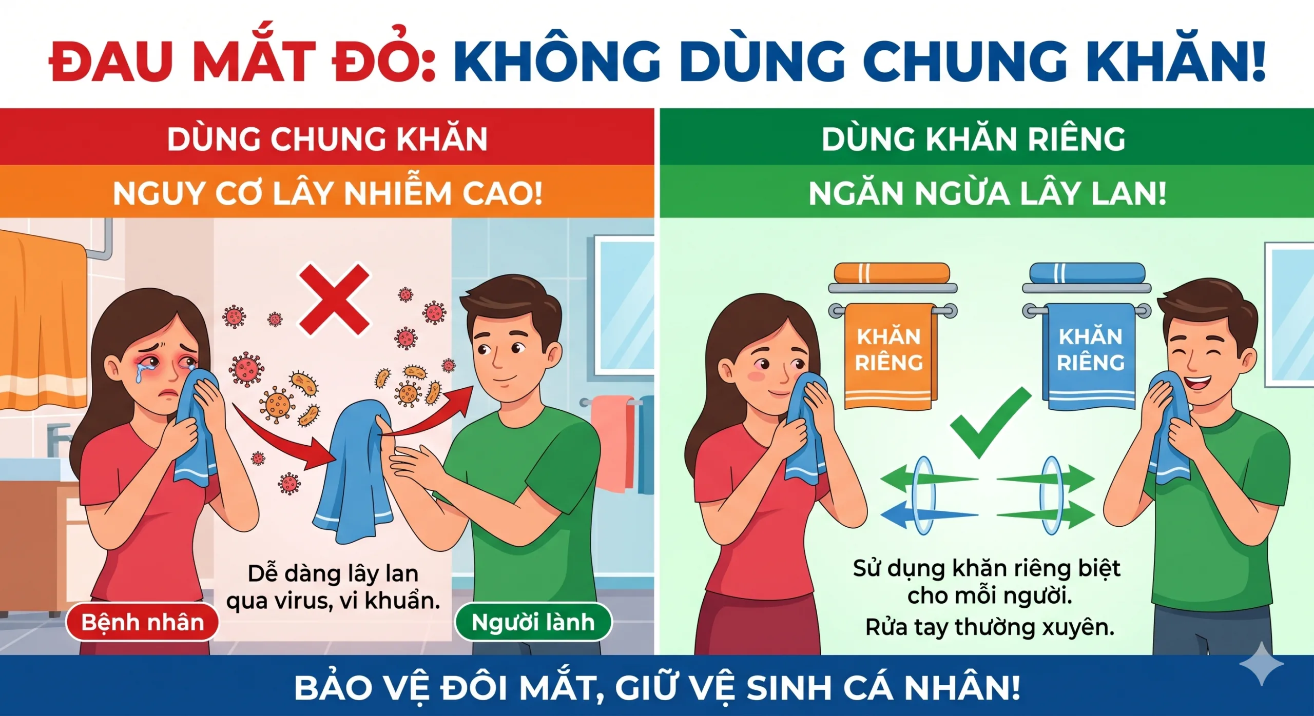 Đau mắt đỏ có được dùng chung khăn không?