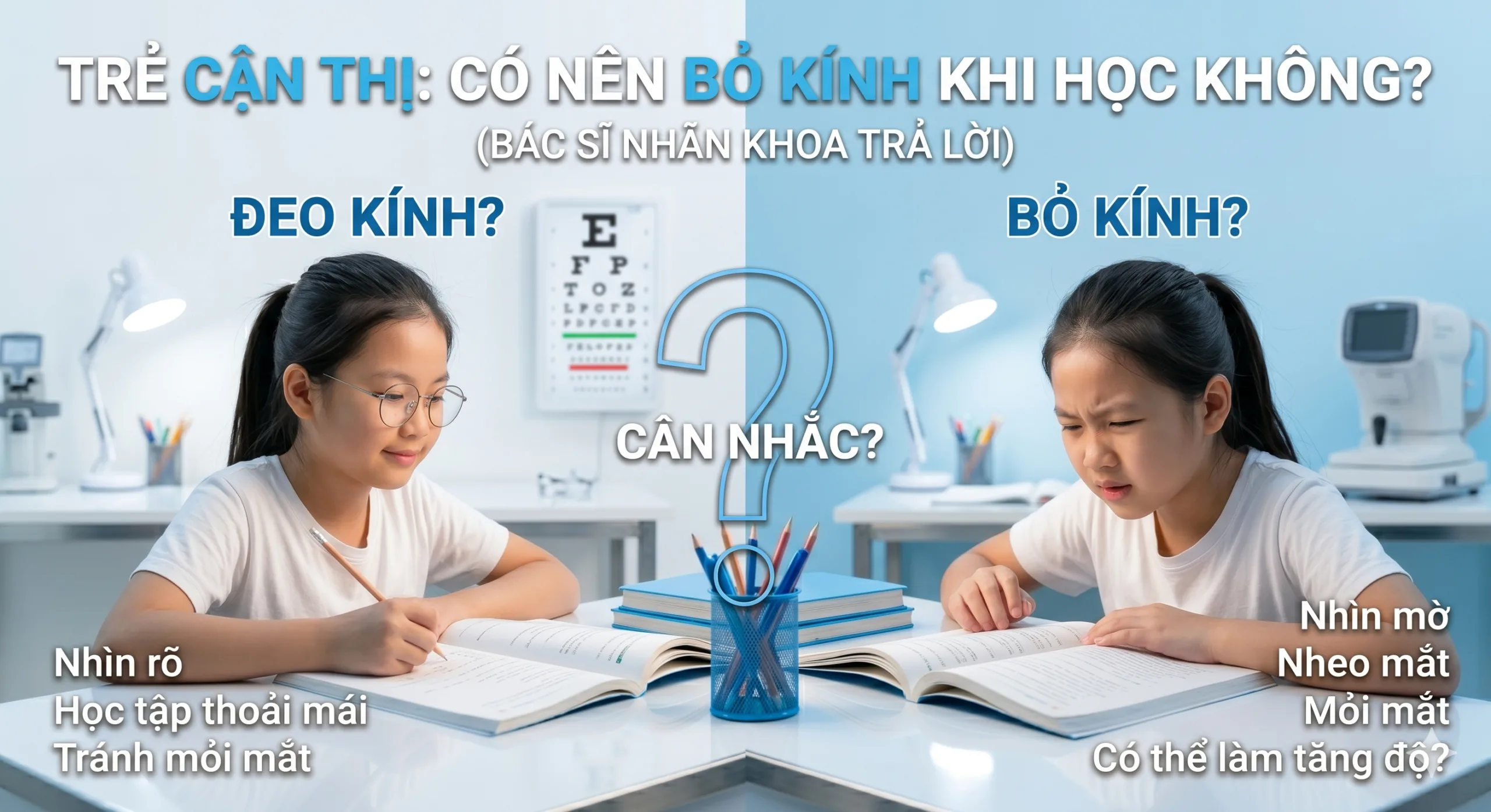 Trẻ cận thị có nên bỏ kính khi học không?