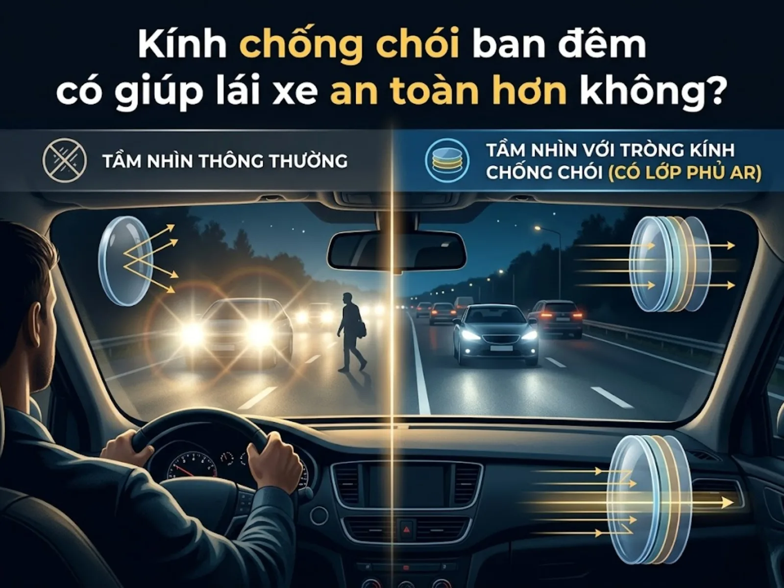 Kính chống chói ban đêm có giúp lái xe an toàn hơn không?