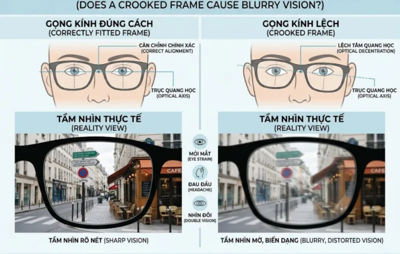 Gọng kính lệch có làm nhìn mờ không? Dấu hiệu & xử lý