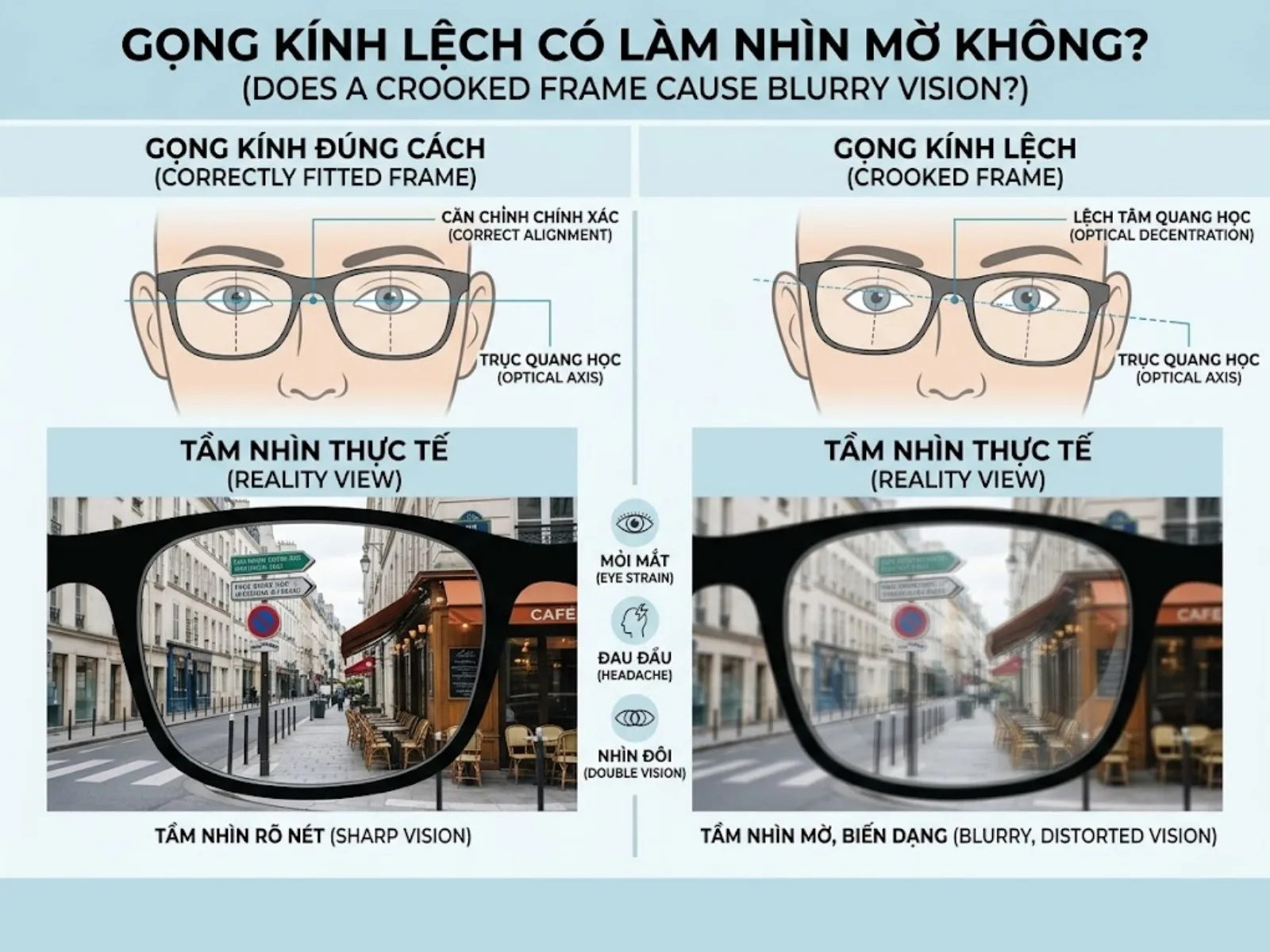 Gọng kính lệch có làm nhìn mờ không? Dấu hiệu & xử lý