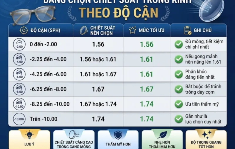 Cận nặng chọn tròng chiết suất nào?
