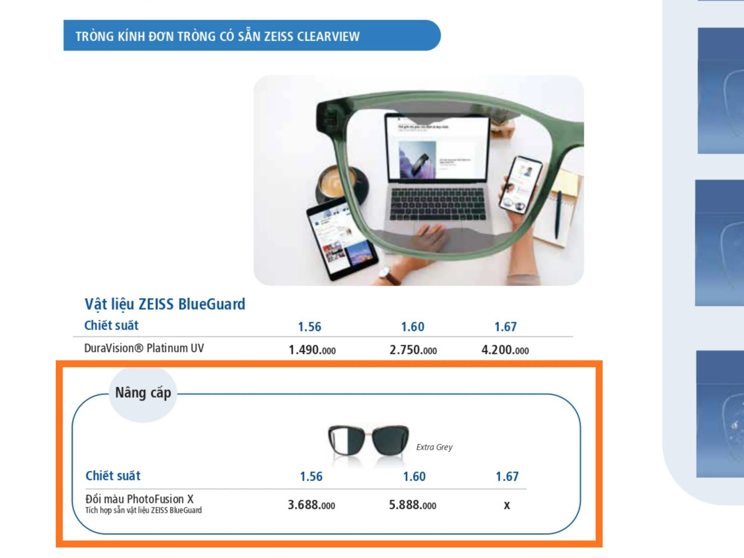 Bảng giá tròng kính đổi màu ZEISS PhotoFusion X có sẵn