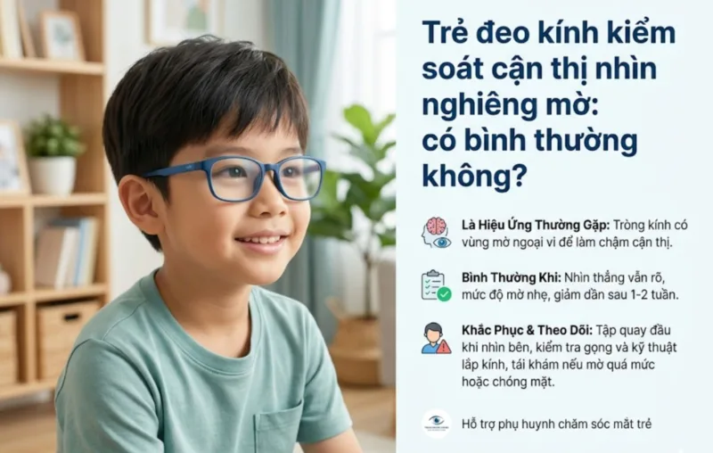 Trẻ đeo kính kiểm soát cận thị nhìn nghiêng mờ: có bình thường không?