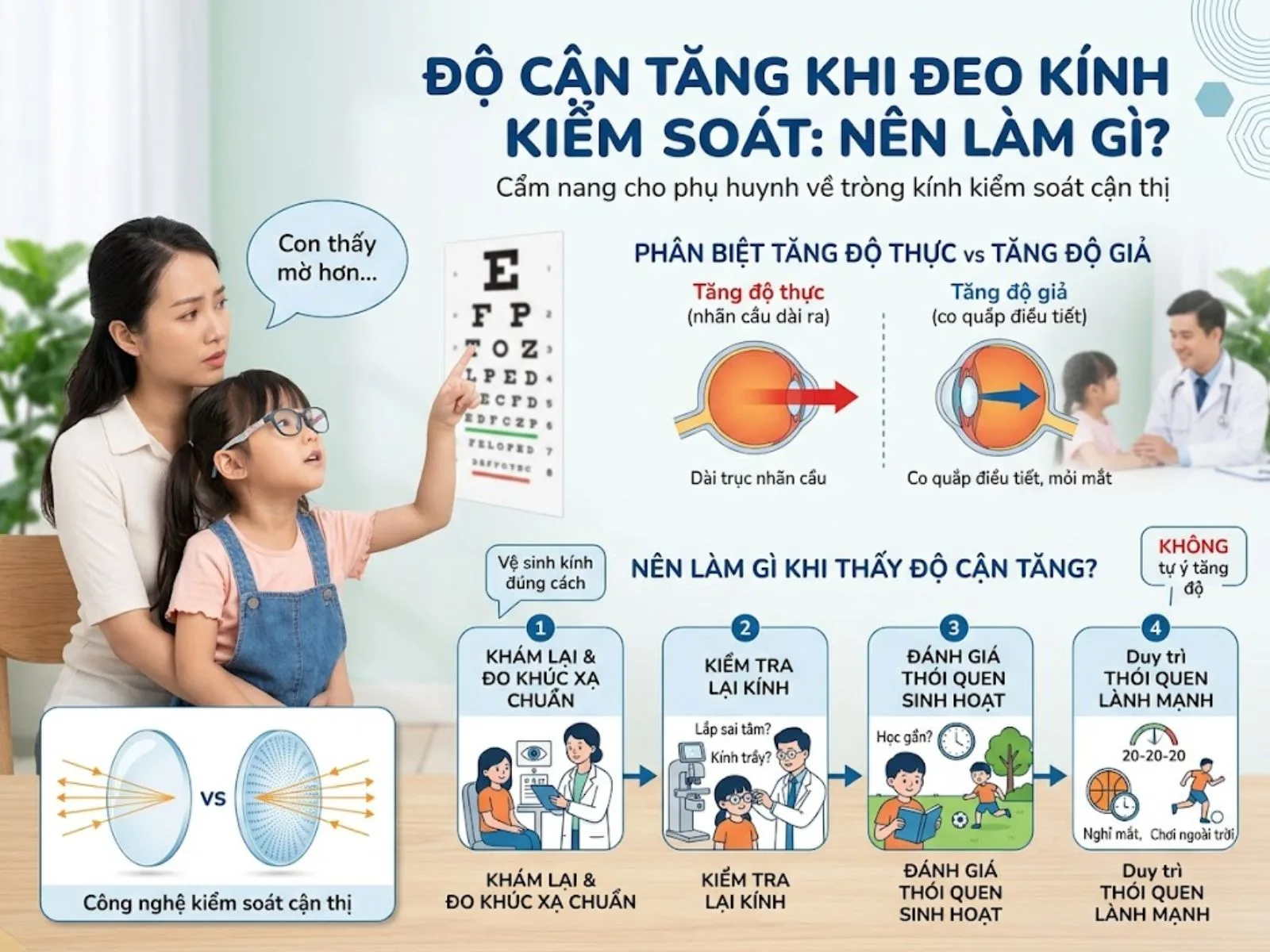 Độ cận tăng khi đeo kính kiểm soát: nên làm gì?