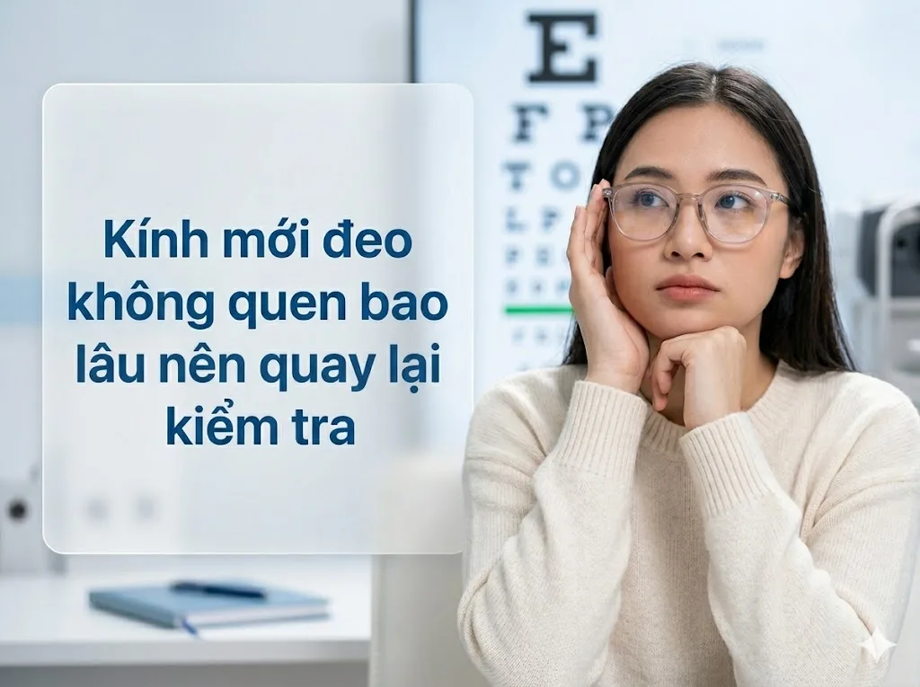 Kính mới đeo không quen bao lâu nên quay lại kiểm tra