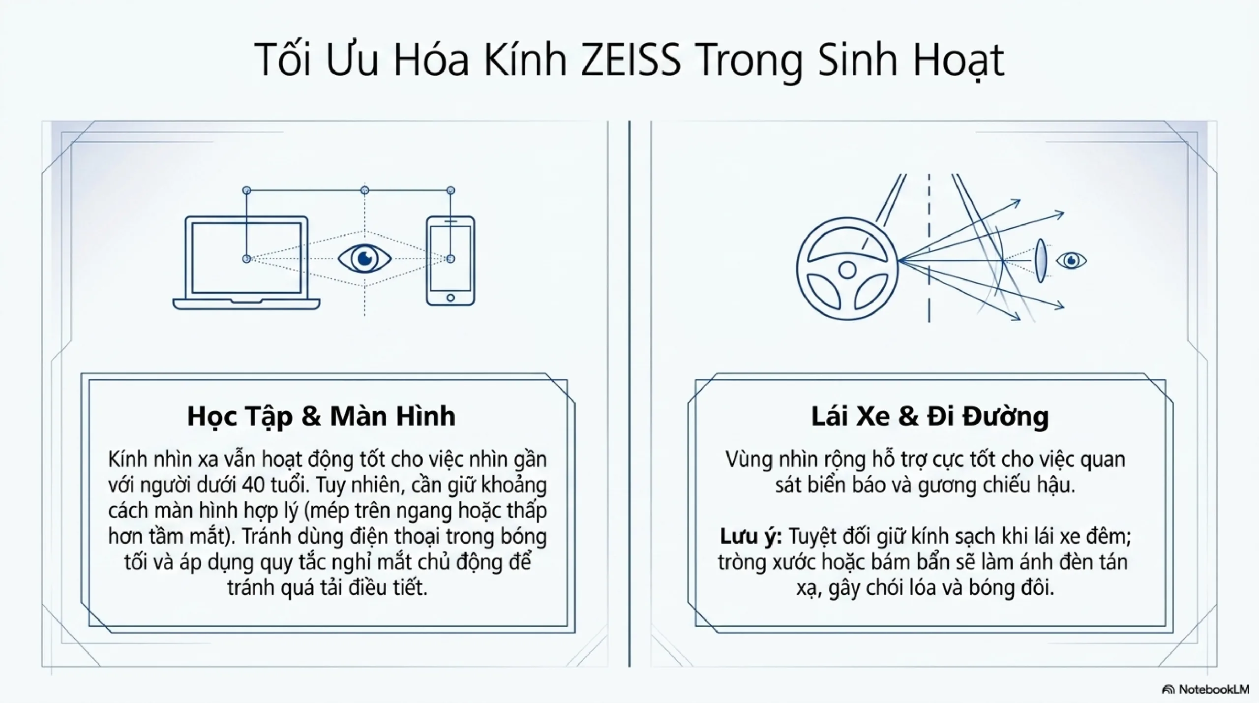 Hướng dẫn dùng kính đơn tròng đánh ZEISS nhìn xa cho người trẻ dưới 40 tuổi